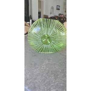 Vintage 1970's Oblong Green Glass  Vase Etched Design